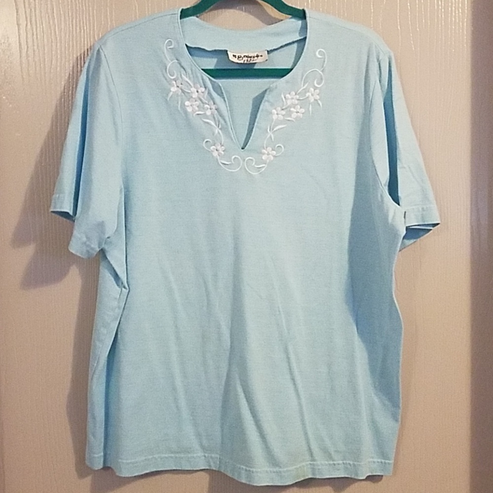 Blue embroidered Neckline blouse Plus size 18